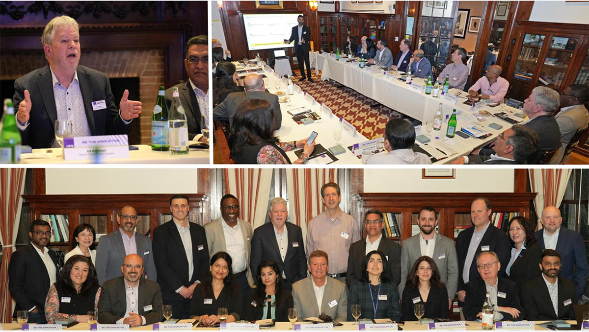 Photograph of senior supply chain leaders from pharma, medical devices, life sciences tools, specialty chemicals, animal health, beauty and consumer products, food retail, consumer appliances, luxury retail, and academic medical centers convened around a conference table at the HFS-Genpact Always-On Supply Chain roundtable in New York, debating the always-on agenda. Source: HFS Research, 2026.